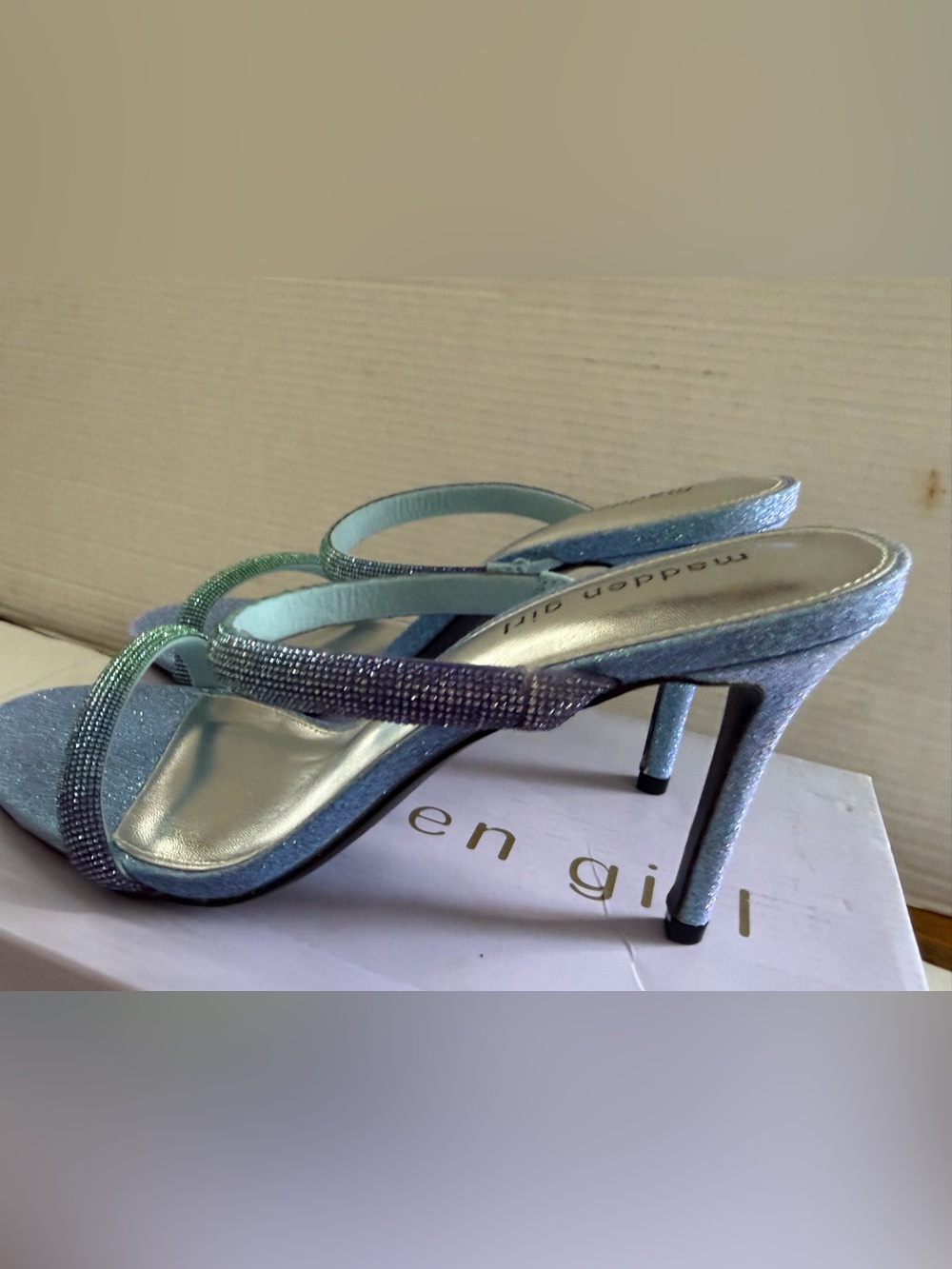 Madden Girl Beauty-R Two Band Stiletto Dress Sandals Blue Party Glitter 9.5 - Picture 3 of 7